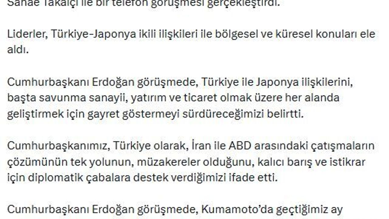 Erdoğan Japonya Telefon Görüşmesi